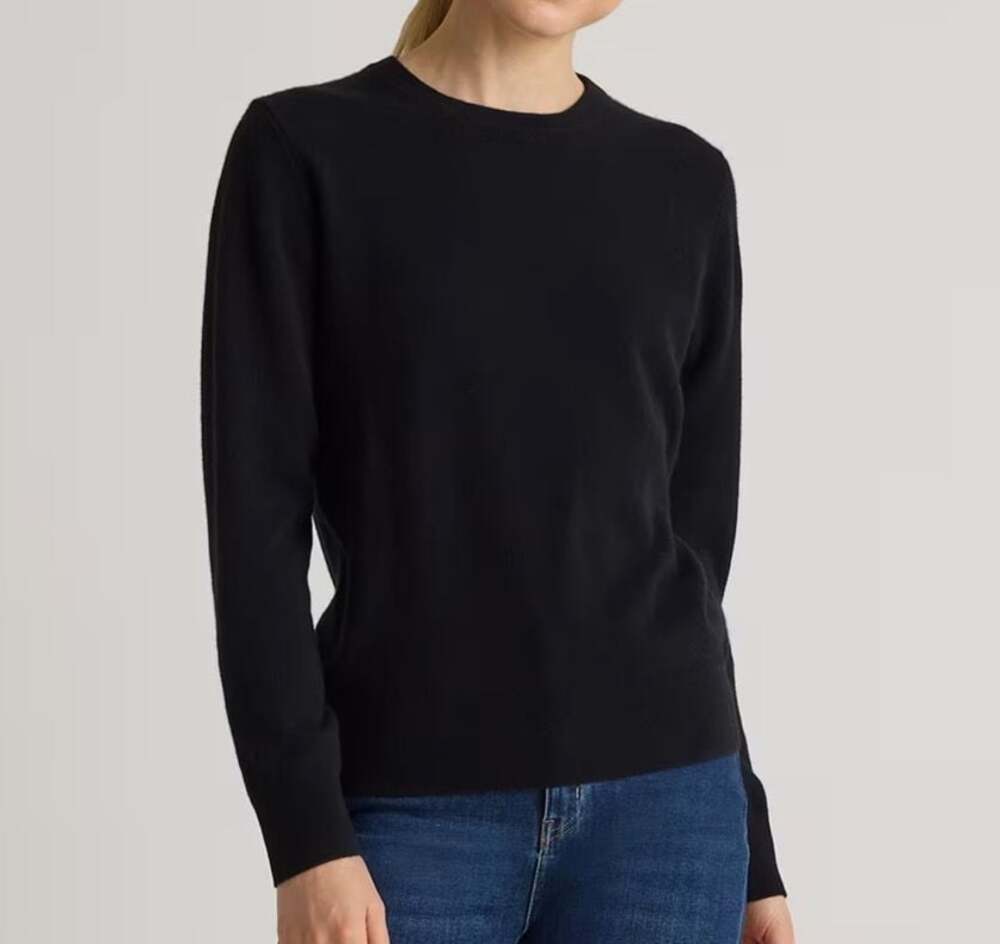 Quince Mongolian Cashmere Crewneck Sweater, Black, Size M